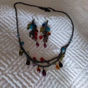 Fossil rainbow colored necklace & matching earring